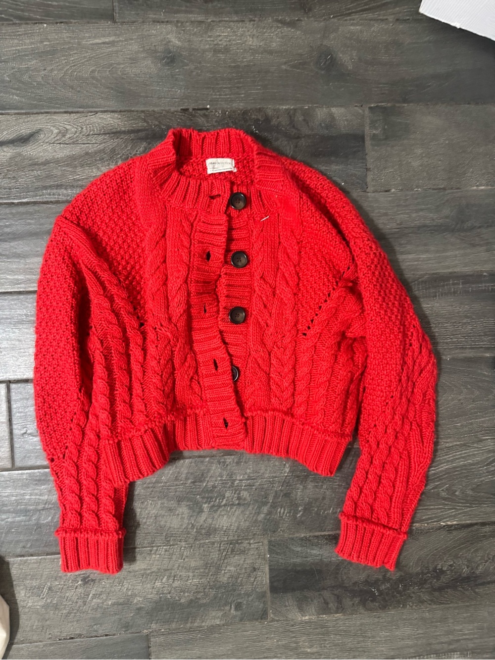 Urban Outfitters Red Chunky Cable Knit Button Cardigan